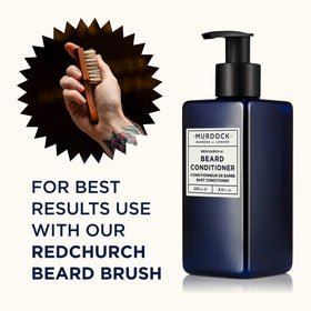 Barber-approved seal on Murdock London beard conditioner packaging