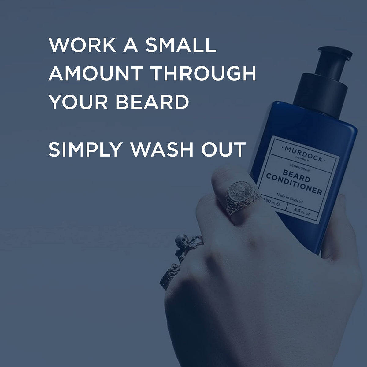 Creamy texture of Murdock London beard conditioner placed on the hand