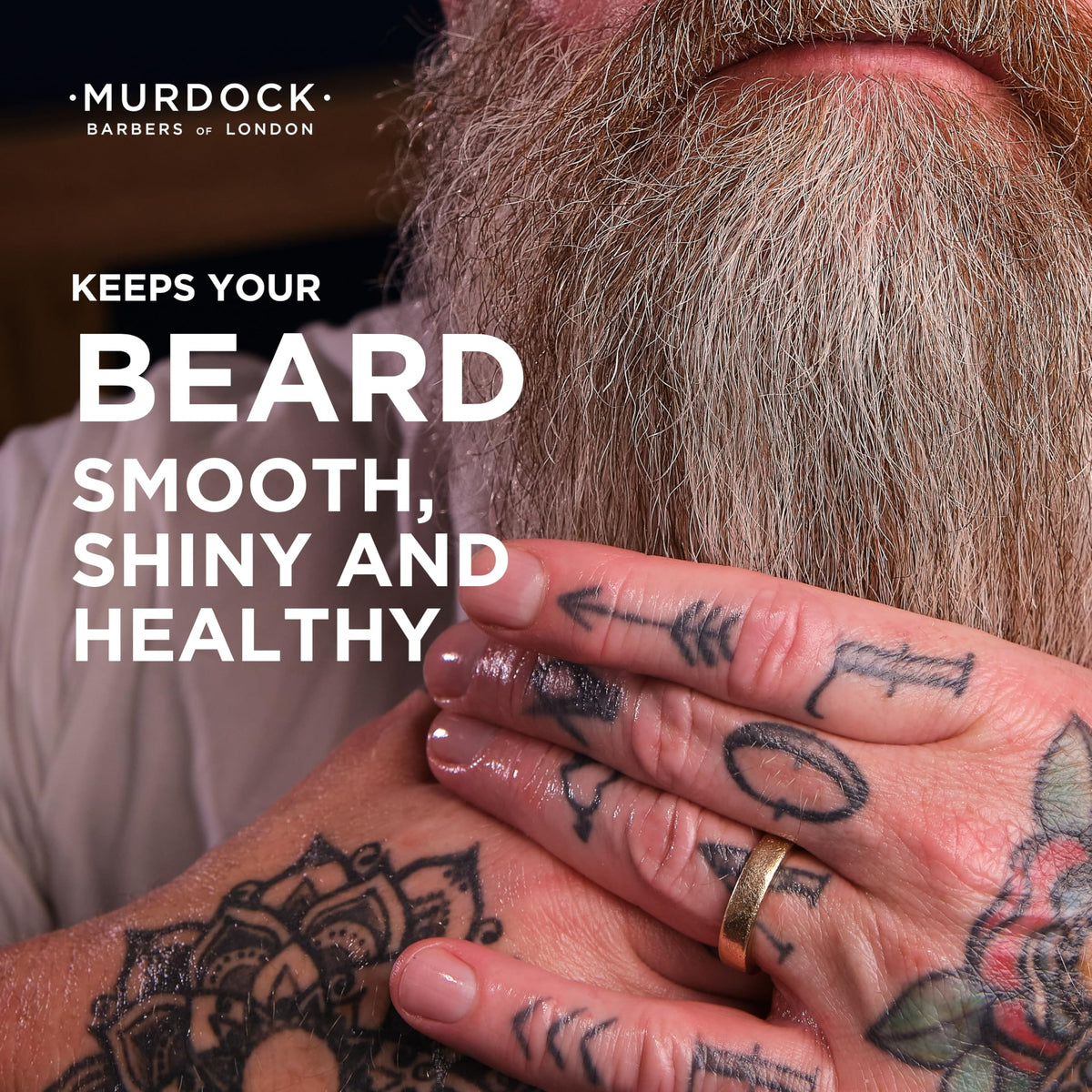 Murdock London beard oil bottle on shelf signaling natural nourishment and gloss.