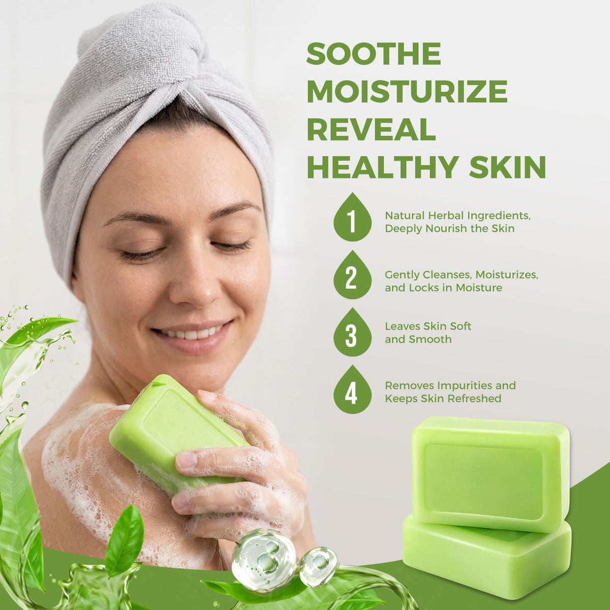 MUREND Tea Tree Soap with foaming net demonstrates rich lather for cleansing