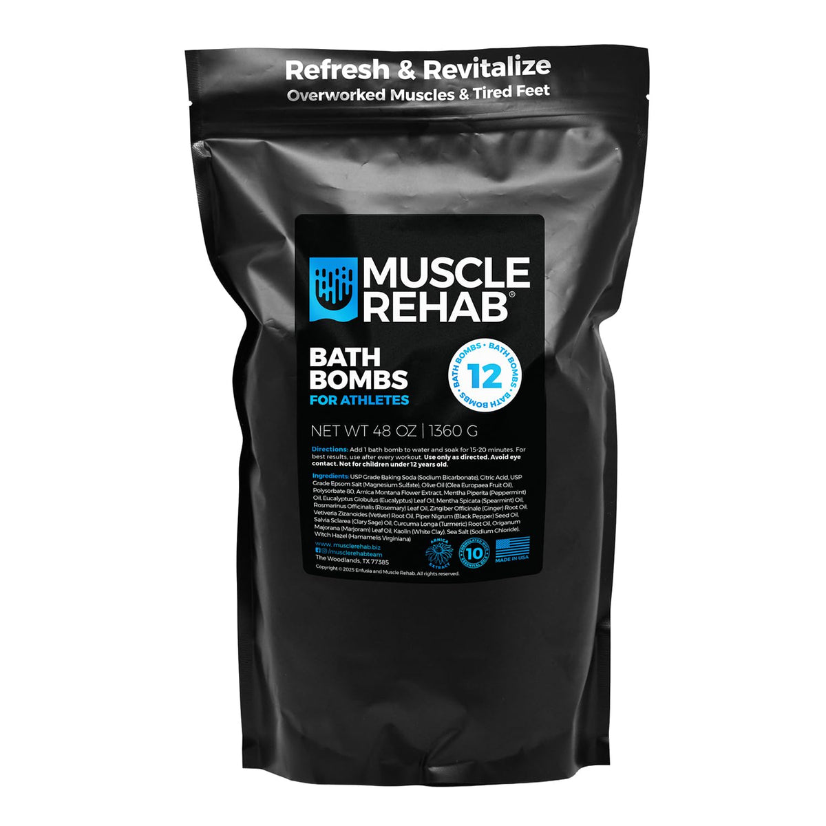 Muscle Rehab athletic pack bath bomb refill ready for post-workout soak.