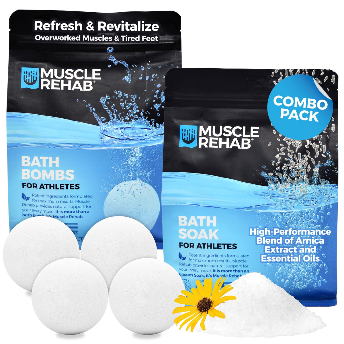 Muscle Rehab bath bomb packaging displaying premium recovery product for athletes.