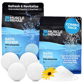 Muscle Rehab bath bomb packaging displaying premium recovery product for athletes.