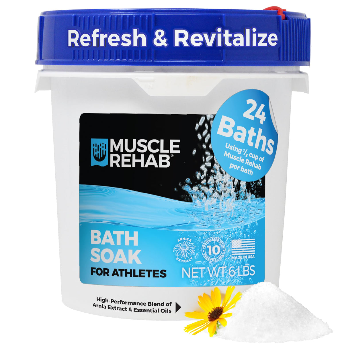Muscle Rehab 6lb pail front view for easy post-workout recovery.