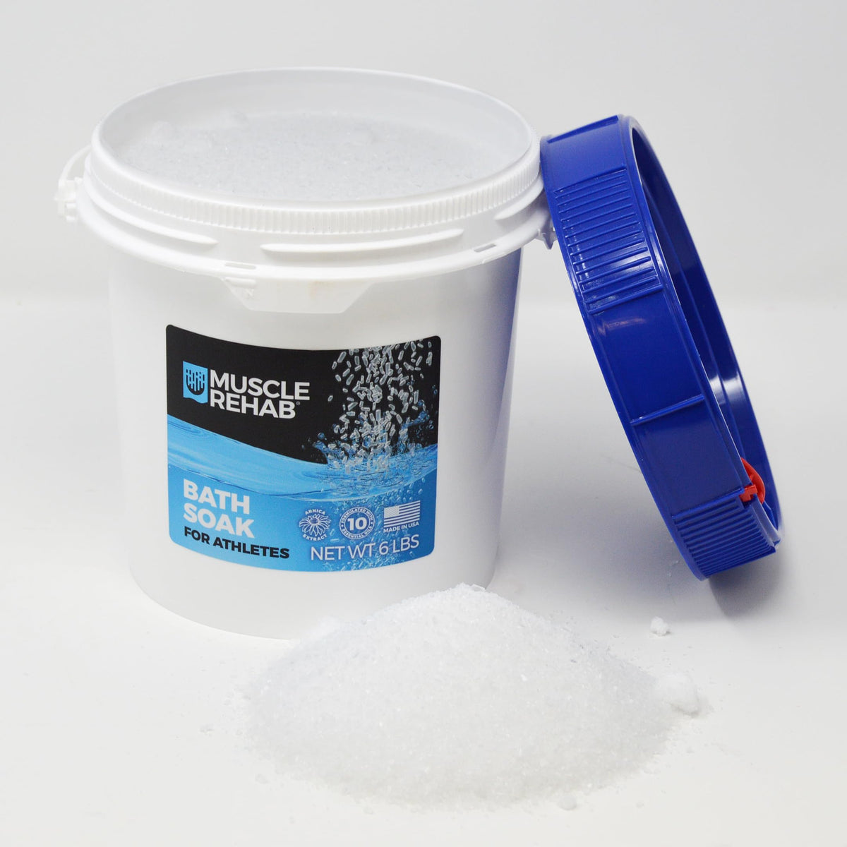 Muscle Rehab bath soak label closeup highlighting Arnica and peppermint.
