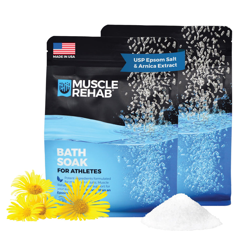 Muscle Rehab Epsom Salt Bath Soak two-pack display for flexible recovery.
