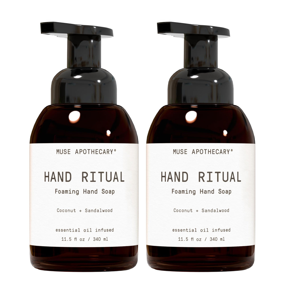 Muse Apothecary Hand Ritual bottle pour shows coconut-sandalwood aroma for refreshing cleansing
