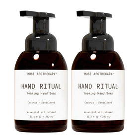 Muse Apothecary Hand Ritual bottle pour shows coconut-sandalwood aroma for refreshing cleansing