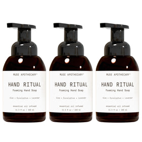 Muse Apothecary Hand Ritual foaming lather in a close-up, gentle daily cleansing.