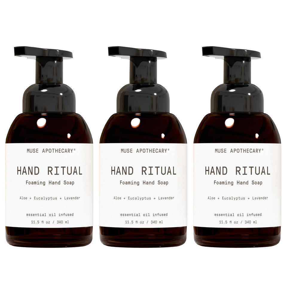 Muse Apothecary Hand Ritual foaming lather in a close-up, gentle daily cleansing.