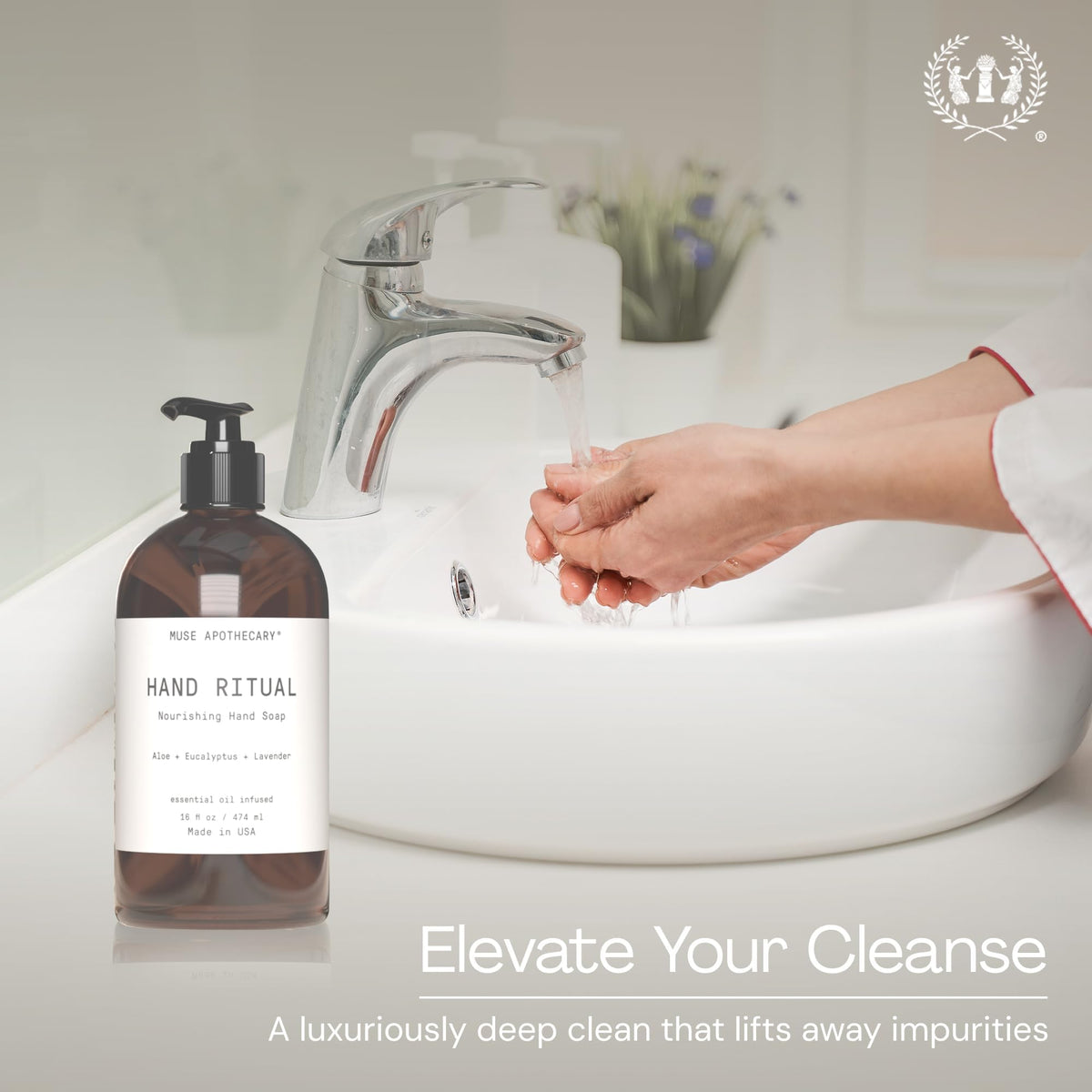Muse Apothecary Hand Ritual foamy lather providing rich cleansing.