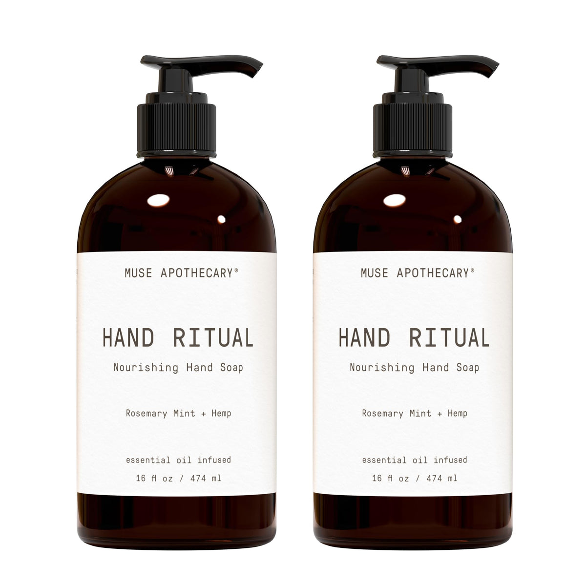 Muse Apothecary Hand Ritual rosemary mint bottle with calming aromatherapy.