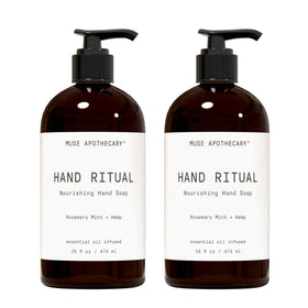 Muse Apothecary Hand Ritual rosemary mint bottle with calming aromatherapy.
