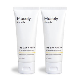 Musely Day Cream SPF 40 bottle close-up showing protective sunscreen packaging.