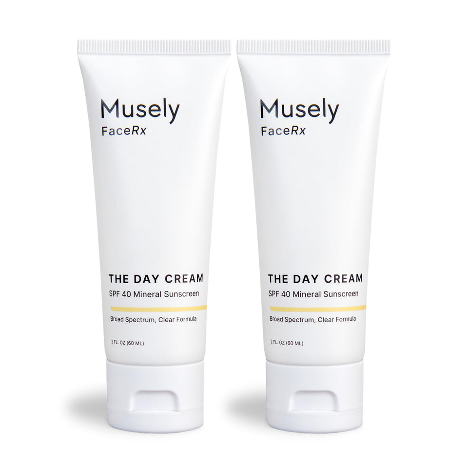 Musely Day Cream SPF 40 bottle close-up showing protective sunscreen packaging.