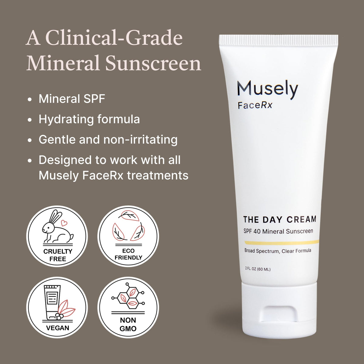 Musely Day Cream SPF 40 swatch on skin demonstrates lightweight coverage.