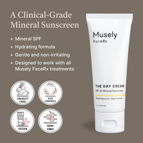 Musely Day Cream SPF 40 swatch on skin demonstrates lightweight coverage.