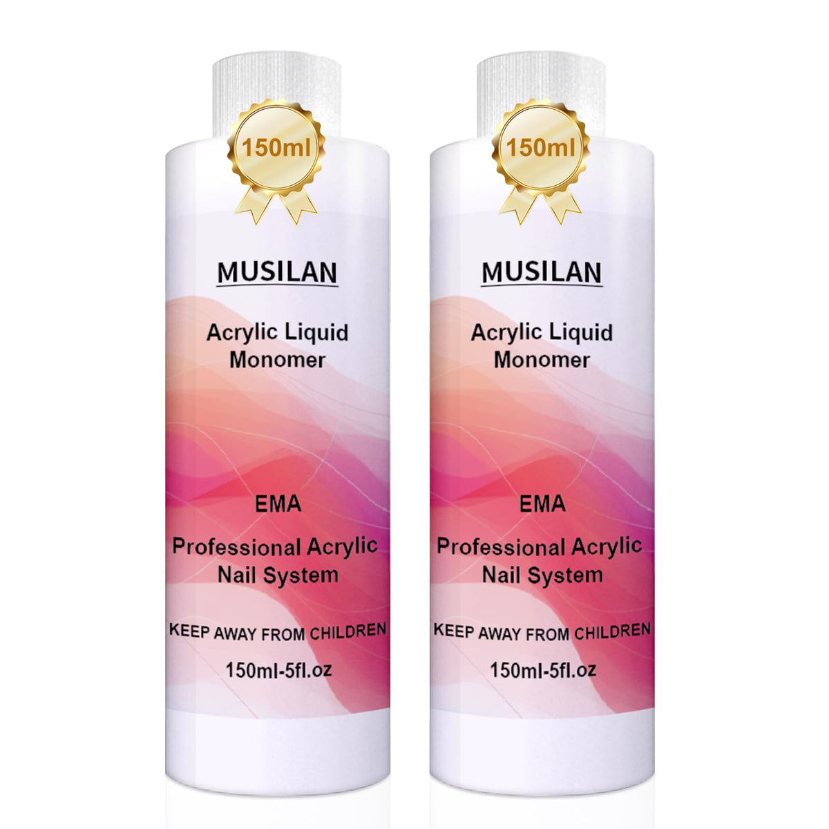 MUSILAN acrylic liquid bottle close-up showing clarity and flow for nails