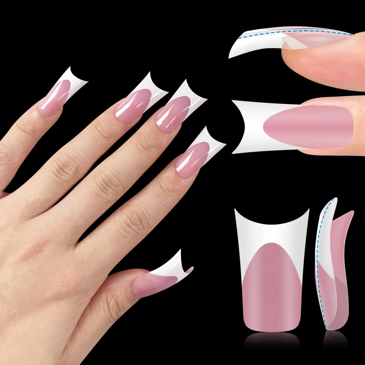 MUTIOVO white French tip duck nails full cover for quick, salon-ready manicures.