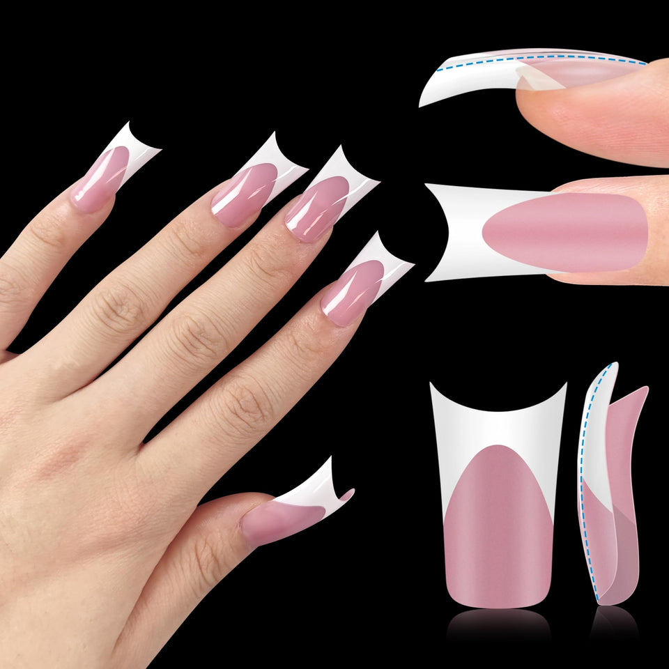 MUTIOVO white French tip duck nails full cover for quick, salon-ready manicures.