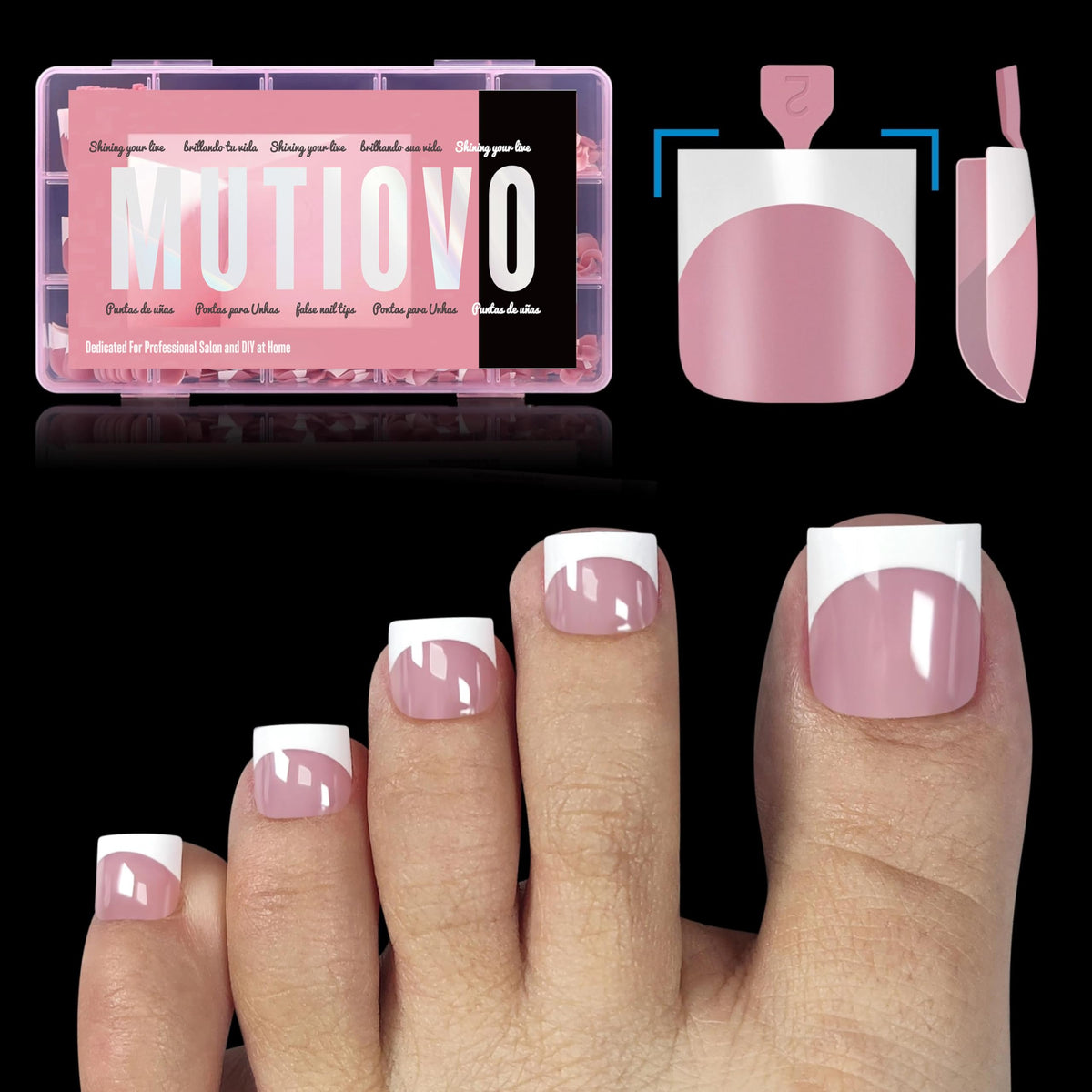 MUTIOVO Berry Pink toe tips pack provides quick, salon-like pedicure at home.