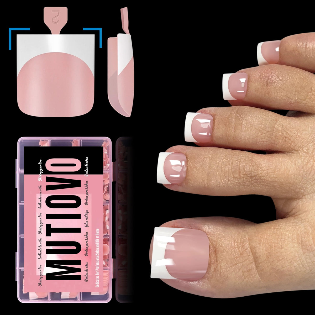 MUTIOVO French Tip Toe Nails pack ready for quick pedicure.