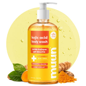 Muun exfoliating body wash bottle pouring for a refreshing cleanse