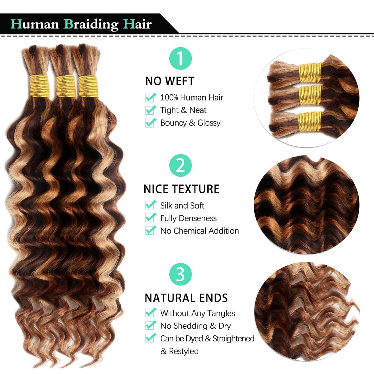 MUXFILLA Brazilian Remy curly braiding hair, 16-inch, soft and glossy for smooth knotless braids.