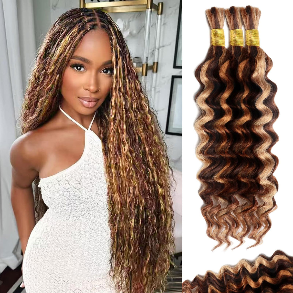 MUXFILLA 14-inch highlight braiding hair bundles close-up for knotless styles.