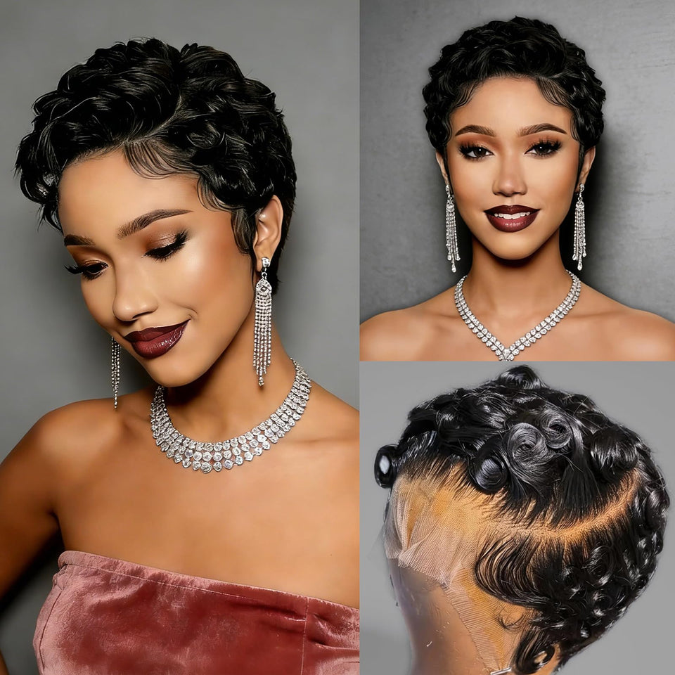 MUXFILLA short curly pixie cut wig with lace front for natural daily wear
