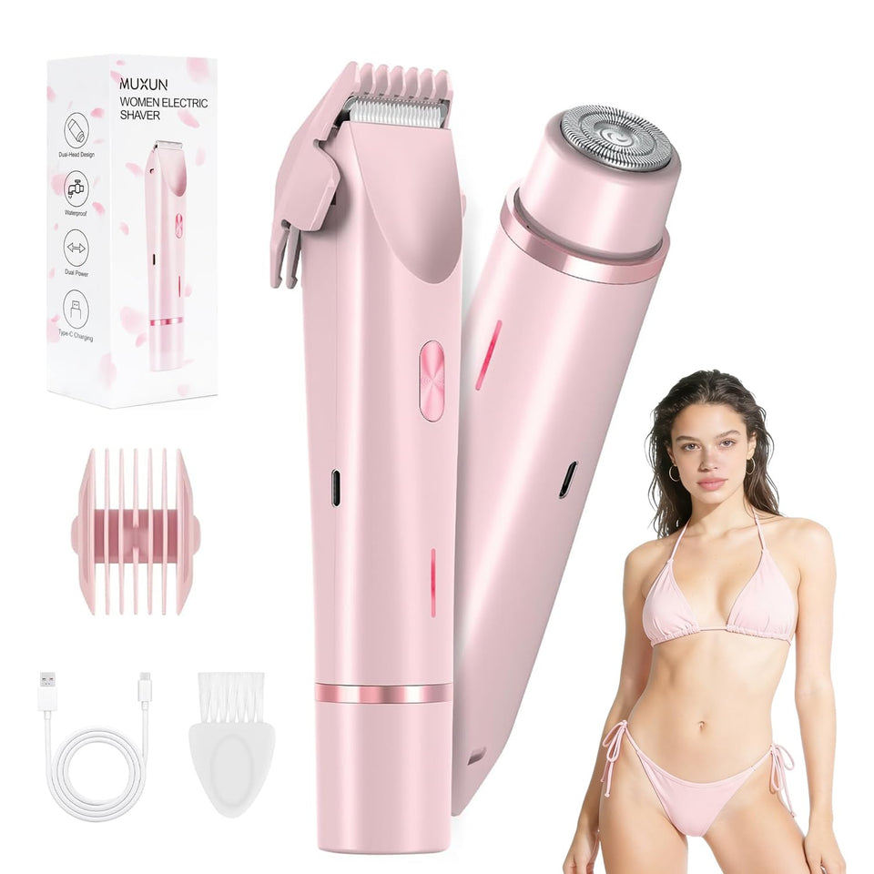 MUXUN bikini trimmer 2-in-1 dual-head for grooming arms, legs, and bikini area.