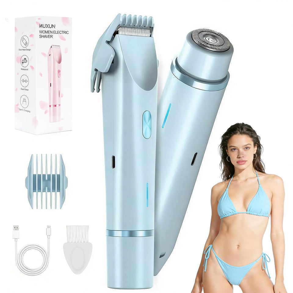 MUXUN bikini trimmer 2in1 dual head for versatile body grooming on arms, legs, and bikini areas.