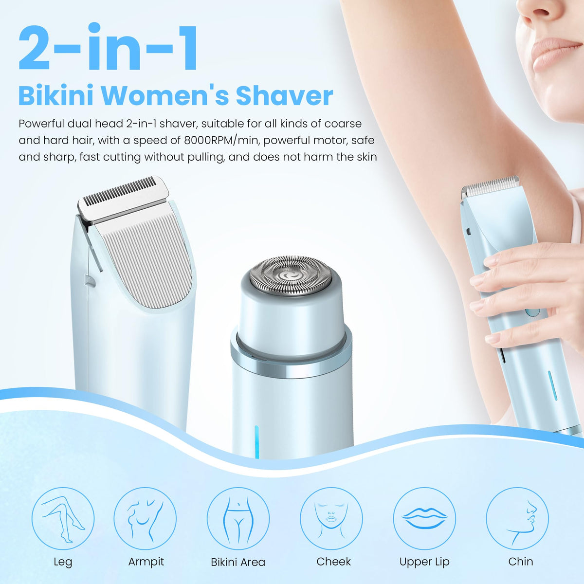 MUXUN bikini trimmer push scissor head enables precise trimming for arms and legs.