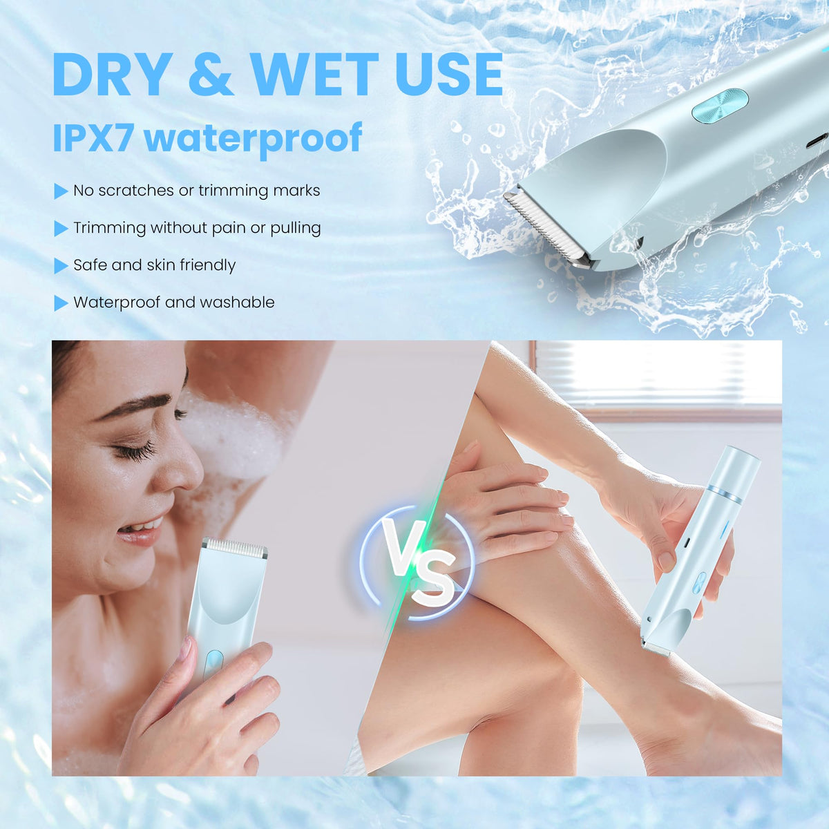 MUXUN IPX7 waterproof design allows wet or dry use in shower or bath.