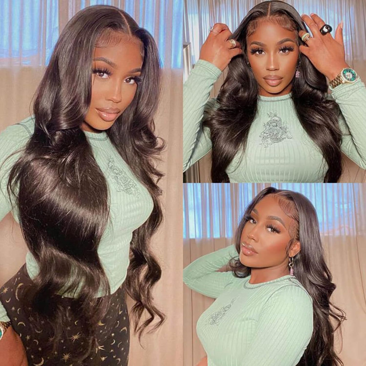 MUZOJET 180 density body wave wig delivers fuller volume.