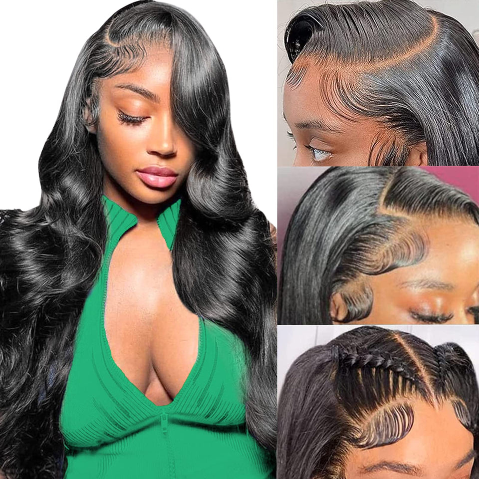 MUZOJET body wave lace front wig front view with natural parting and volume