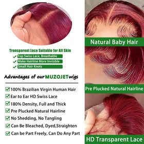 MUZOJET pre-plucked lace front wig 99J burgundy for effortless styling