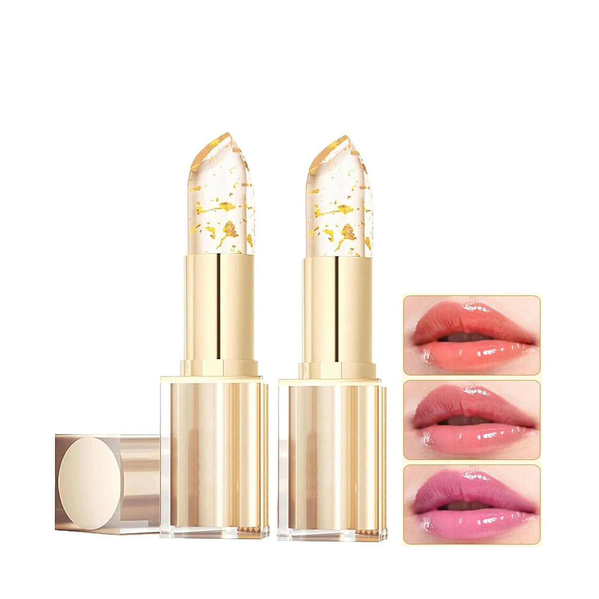 MVC color-changing lipstick with gold crystal detail adapts to lips for a unique shade