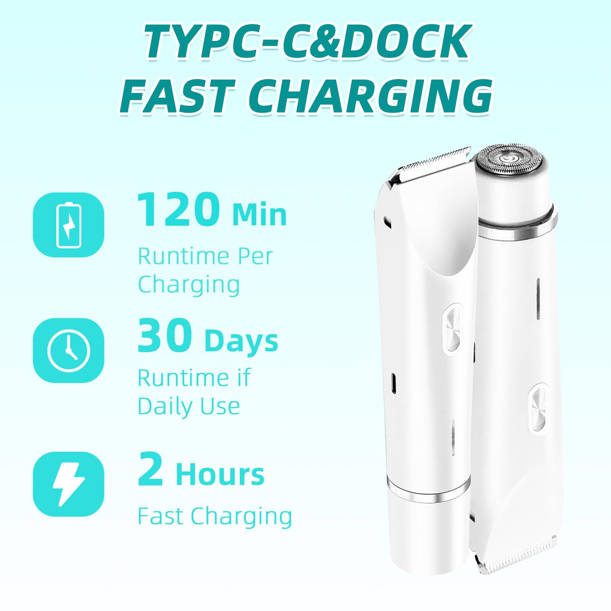 MWAKCM bikini trimmer IPX7 waterproof design for shower-ready grooming.