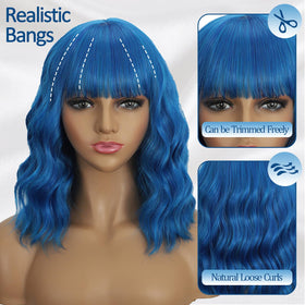 Mxayhnajxl blue wig bangs can be trimmed for customization.
