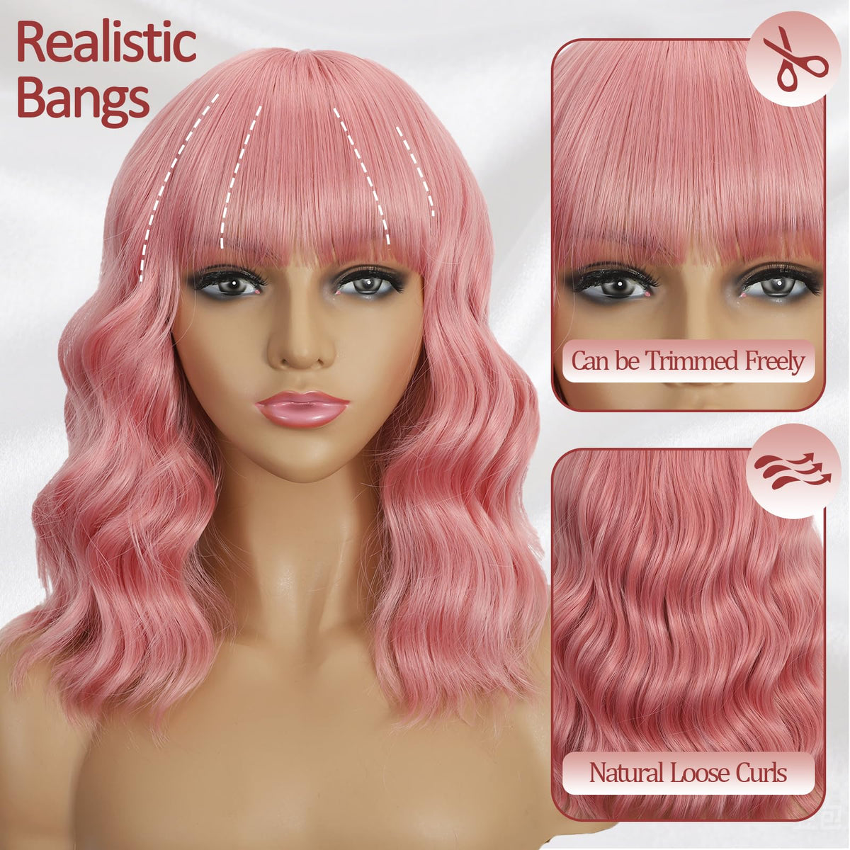 Mxayhnajxl curly pink wig with heat-resistant fibers for styling.
