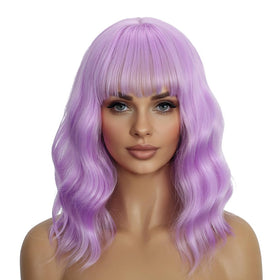 Mxayhnajxl purple wig with bangs, 14in shoulder-length, for daily wear and cosplay.