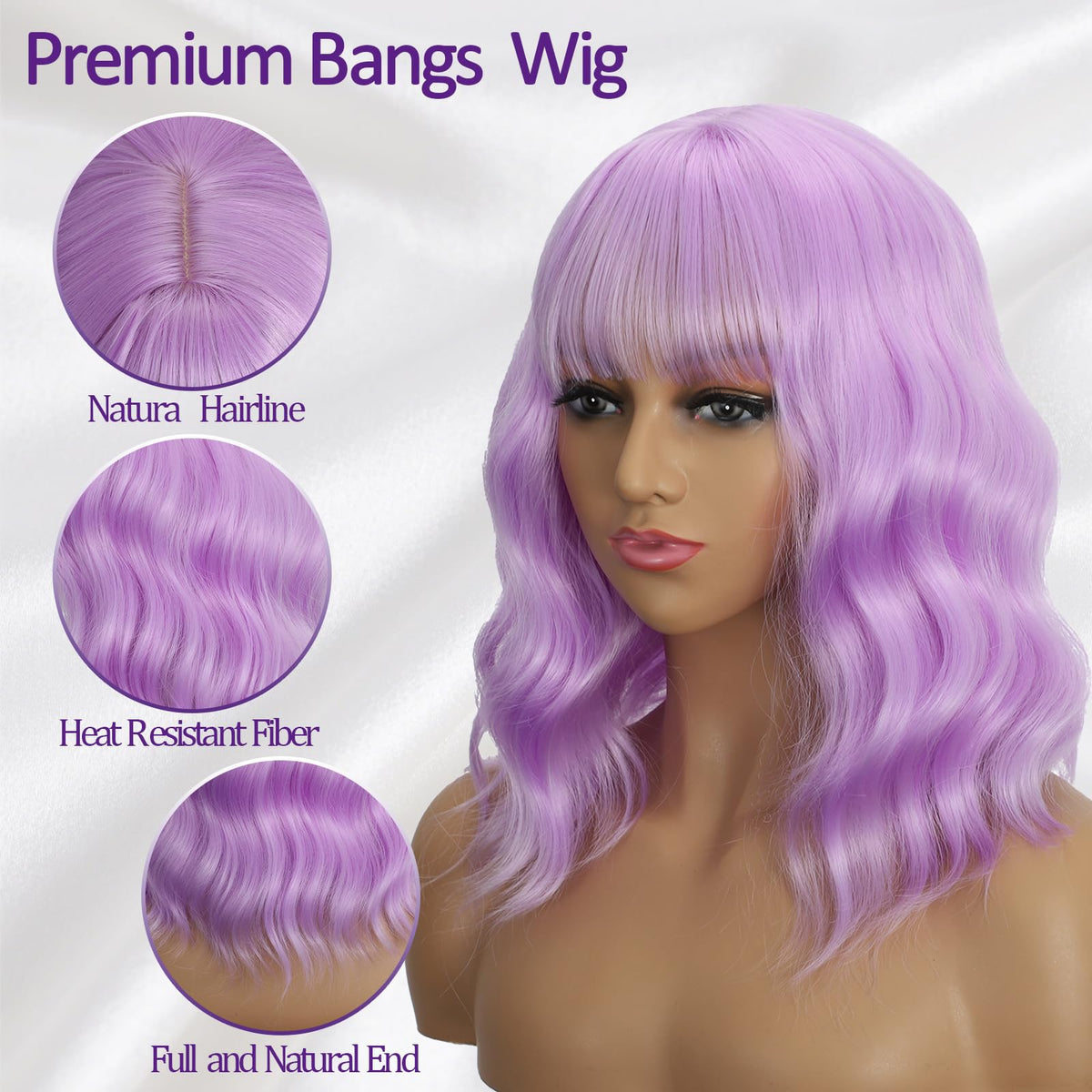 Mxayhnajxl short wavy bob wig with bangs, versatile for events.