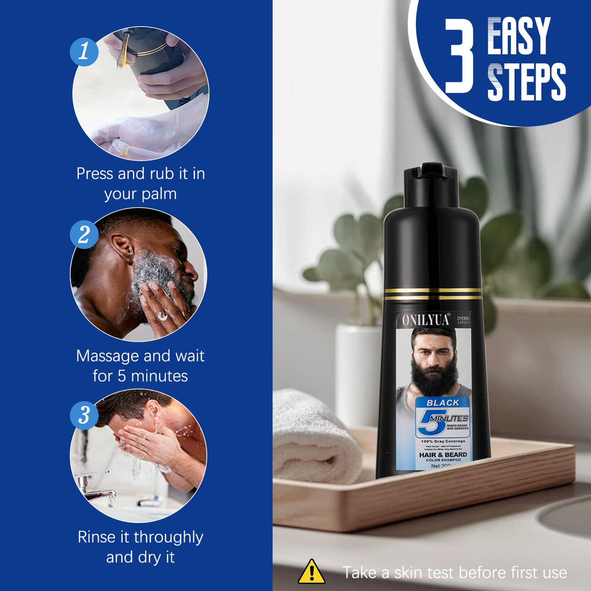 Mxvbaty beard dye shampoo 3in1 argan oil noni extract nourishing color care