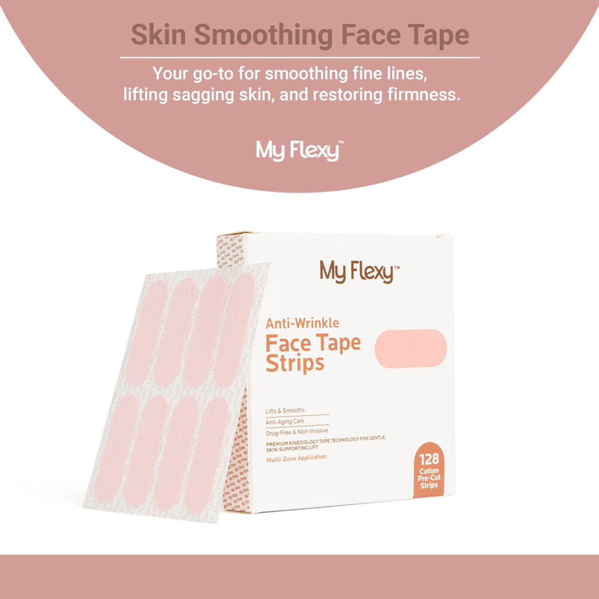 My Flexy Face Tape Strips pre-cut strip demonstrates easy, precise placement.