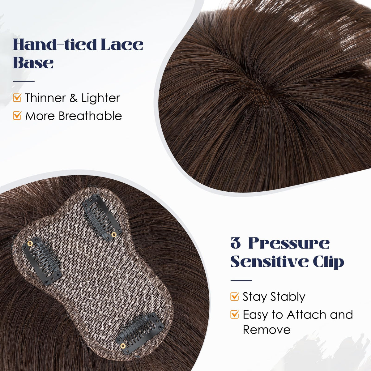 MY-LADY hair topper clip-in with three clips for secure, all-day wear