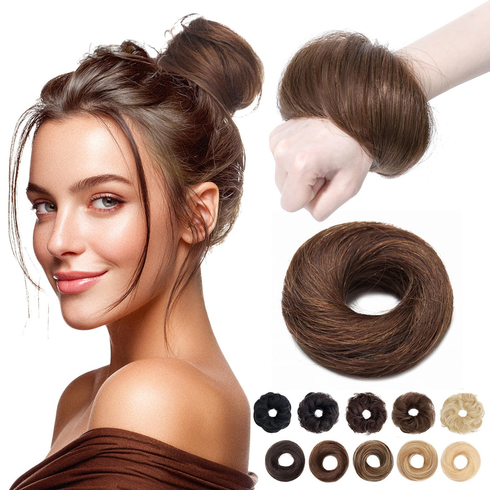 MY-LADY messy bun hair piece closeup shows natural real hair texture for blending