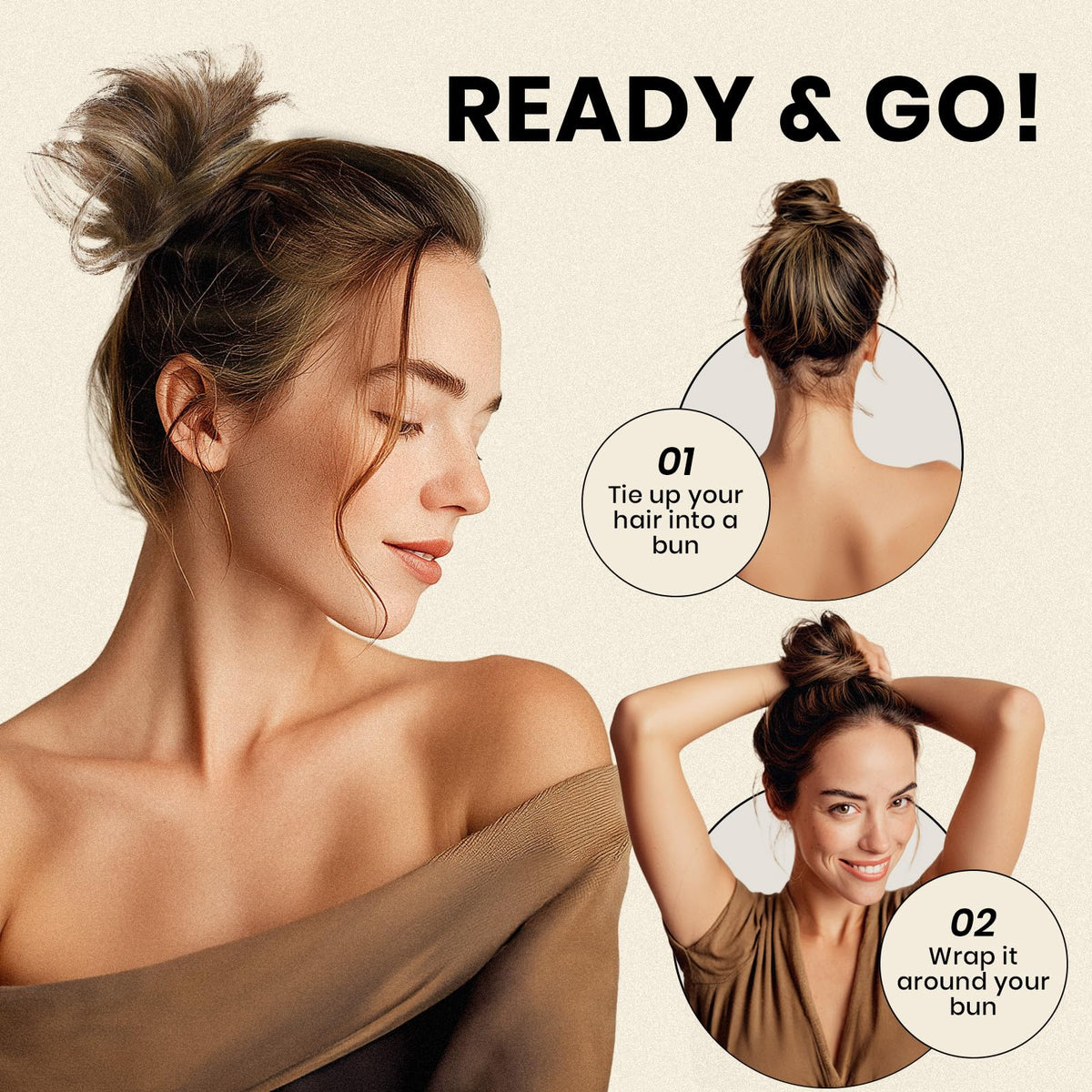 MY-LADY messy bun hair piece color dark blonde example demonstrates shade matching and natural look.