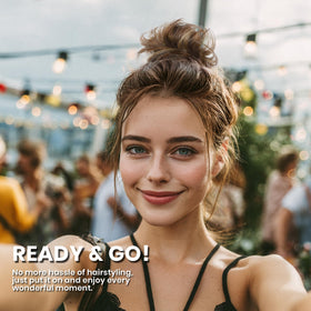 MY-LADY messy bun hair piece color medium brown blend suits warm tones and everyday outfits.