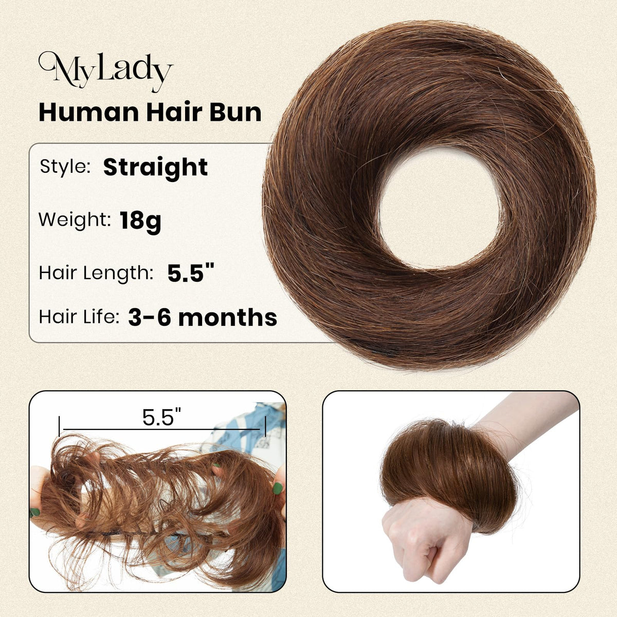 MY-LADY messy bun hair piece on bun in motion highlights natural volume